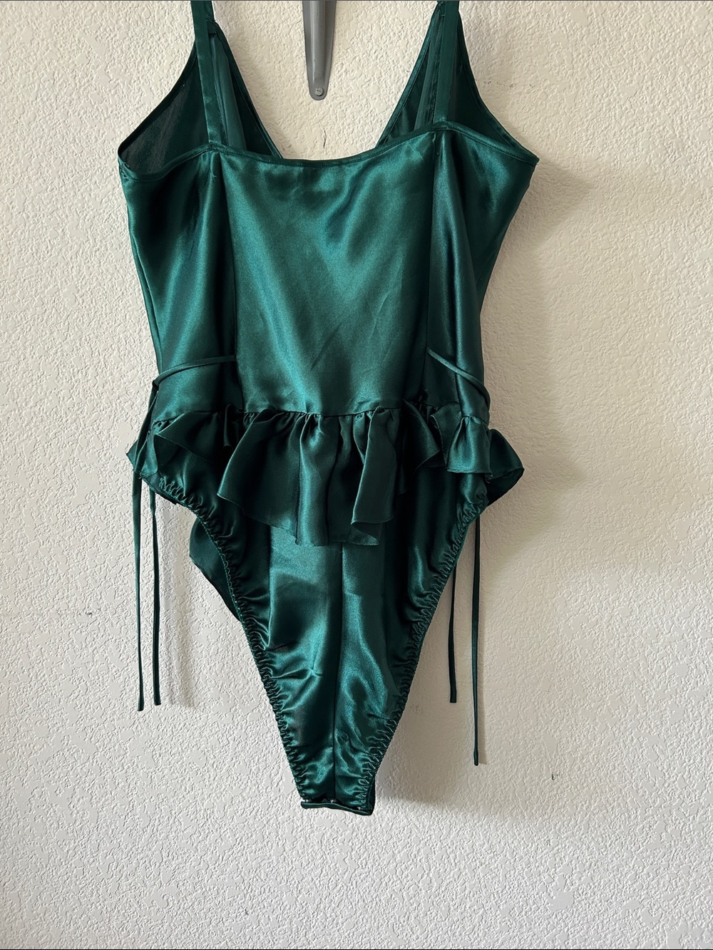 Victoria's Secret Vintage gold label Teal Satin Ruffle One-Piece size L - Picture 3 of 6